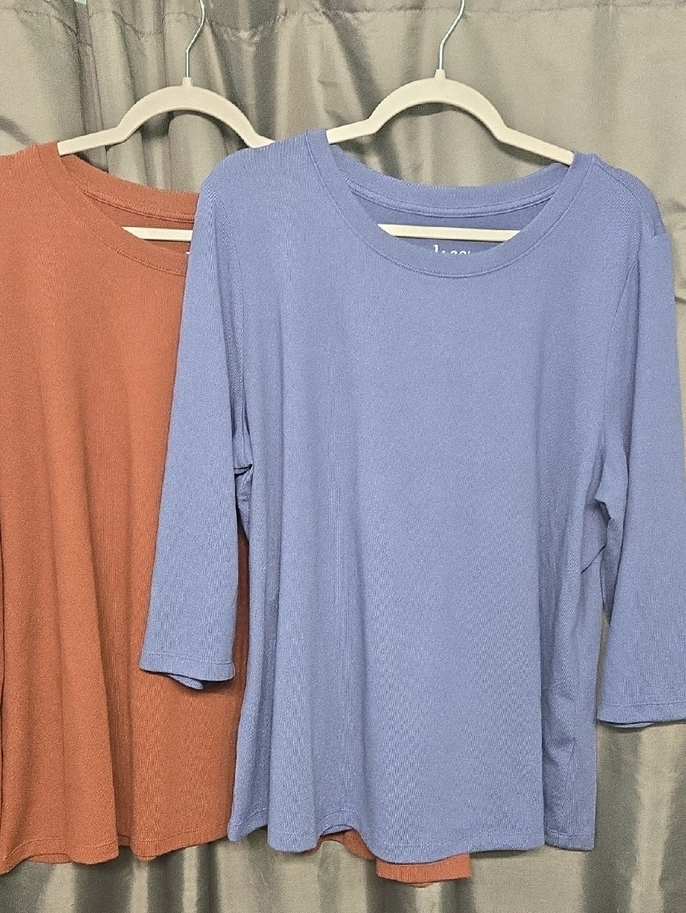 NWOT Long-Sleeve Crew Tee in Light Blue with Rust Accent